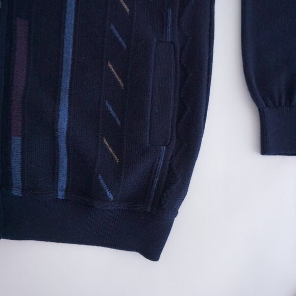 '90s Navy 3D Coogi Biggie Cosby Fine Knit 50% Wool button Up Cardigan Sweater L - Picture 5 of 9
